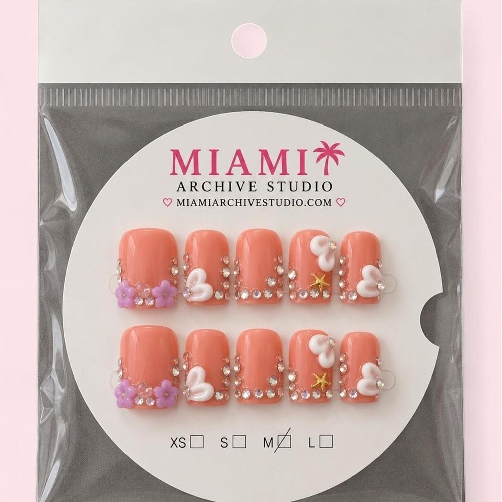 Peach Summer Charm Press-On Nails | Handmade 3D Beach Nail Set